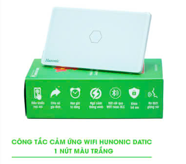 Công Tắc Cảm Ứng 1 Nút Wifi Hunonic Datic Màu Trắng