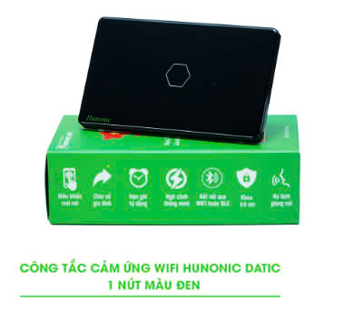Công Tắc Cảm Ứng 1 Nút Wifi Hunonic Datic Màu Đen