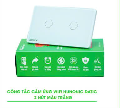 Công Tắc Cảm Ứng 2 Nút Wifi Hunonic Datic Màu Trắng
