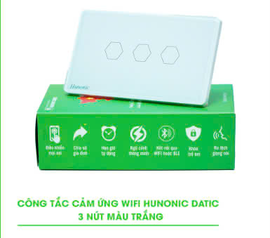 Công Tắc Cảm Ứng 3 Nút Wifi Hunonic Datic Màu Trắng