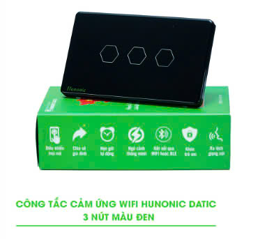 Công Tắc Cảm Ứng 3 Nút Wifi Hunonic Datic Màu Đen