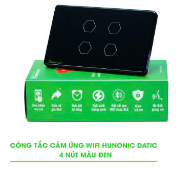 Công Tắc Cảm Ứng 4 Nút Wifi Hunonic Datic Màu Đen
