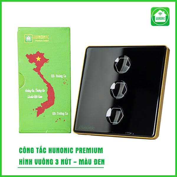 Công Tắc Hunonic Premium Hình Vuông, 3 Nút