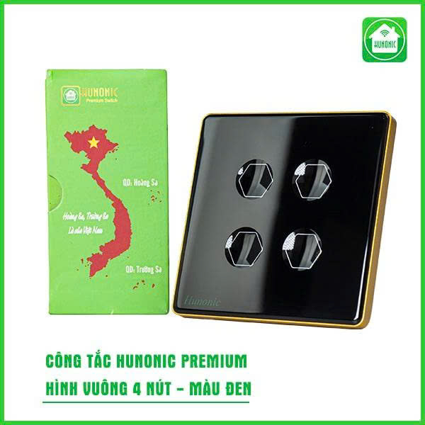 Công Tắc Hunonic Premium Hình Vuông, 4 Nút